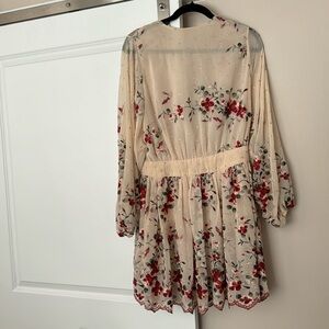 Floral, long sleeve, beige, mini dress